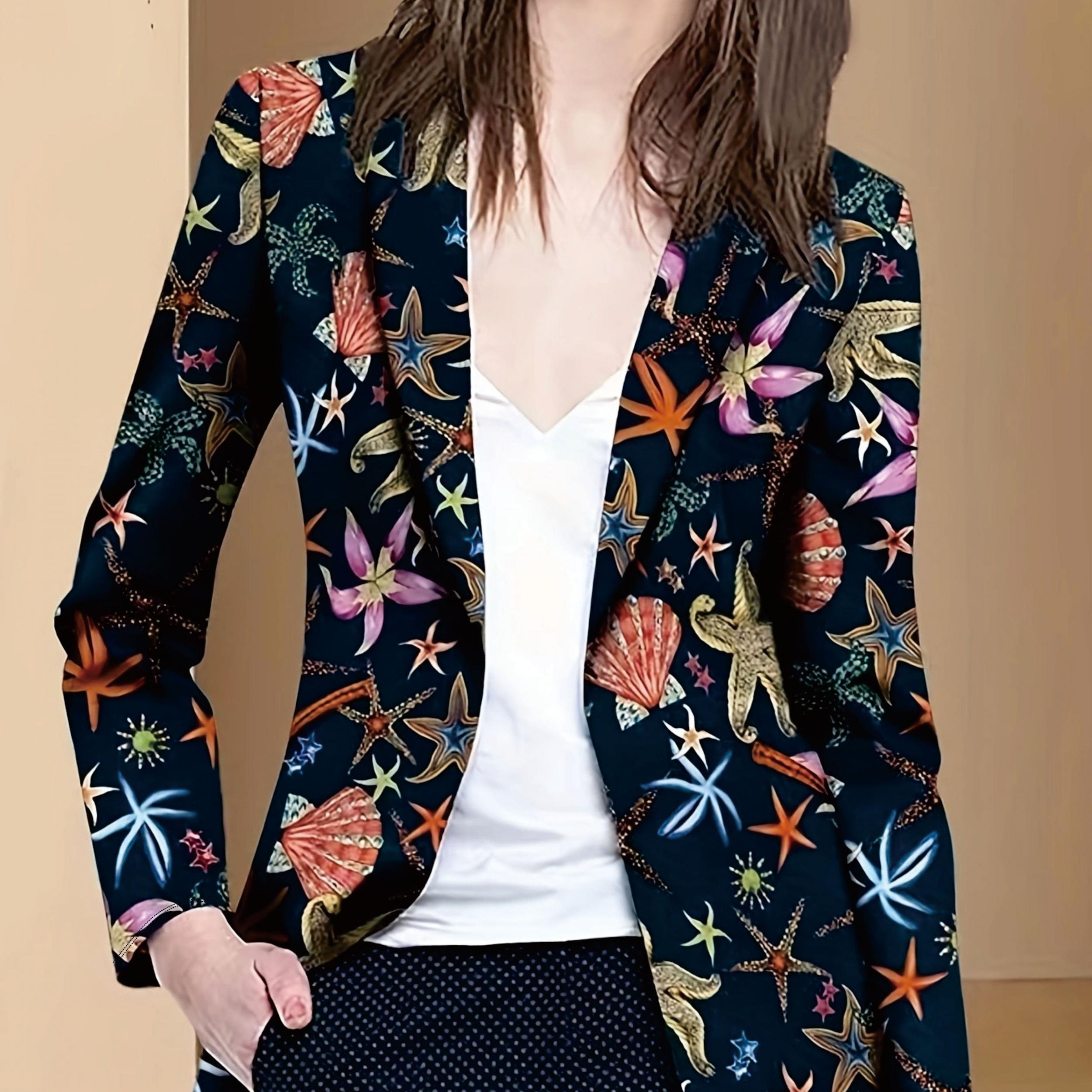 Starfish Print Open Front Blazer