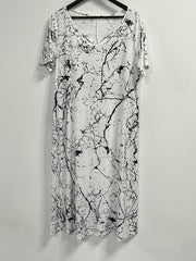 Marble Print Short Sleeve Midi Dress With Pockets