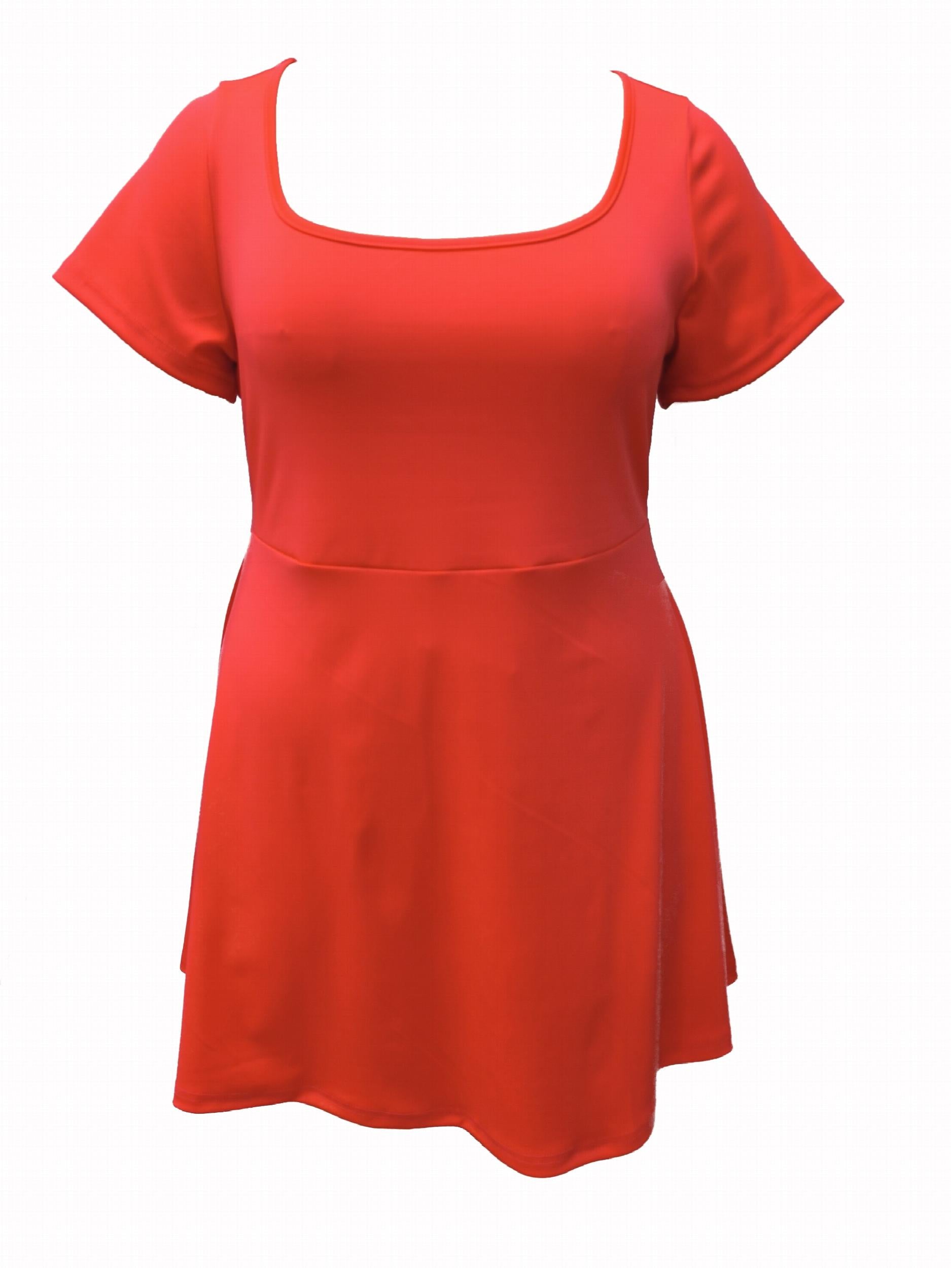 Solid Scoop Neck Short Sleeve Stretch Dress