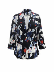Floral Print Button Front Blazer Lapel Long Sleeve Blazer For Office & Work
