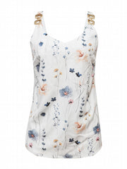 Graphic Print Chain Detail Cami Top V Neck Summer Sleeveless Top