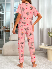 Koala Print Pajama Set Short Sleeve Top & Pants Women's Sleepwear
