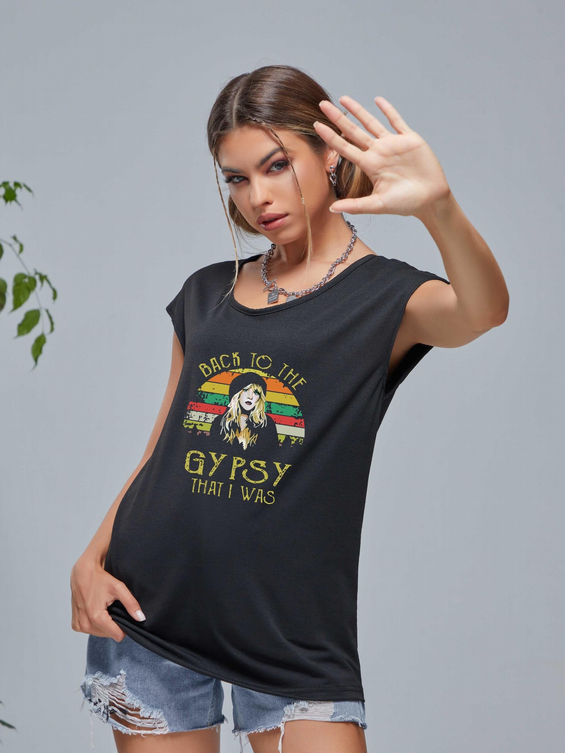 Girl Graphic Sports Tank Top V Neck Sleeveless Summer Tops