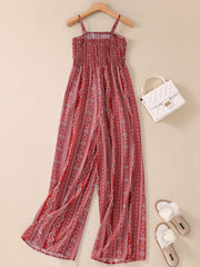 Paisley Print Tie Front Cami Jumpsuit Boho Wide Leg Backless Jumpsuit