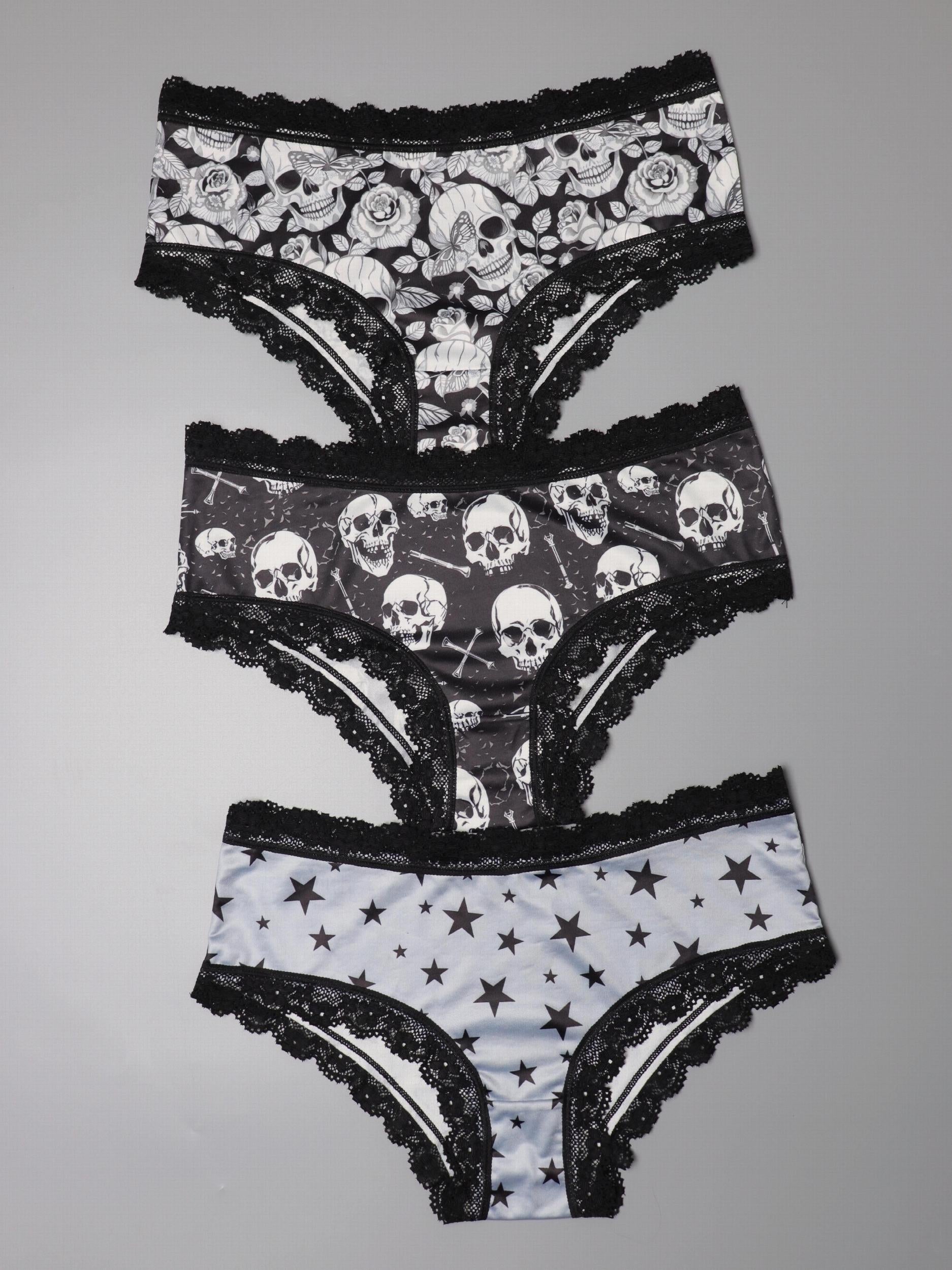 Gothic Lace Hipster Panties Halloween Print Intimates Women's Underwear