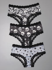 Gothic Lace Hipster Panties Halloween Print Intimates Women's Underwear