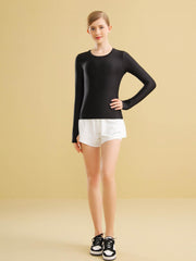 Women's Solid Long Sleeve Workout T Shirt with Thumb Holes