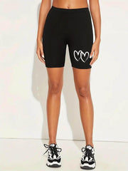Heart Graphic Yoga Shorts High Waist Sports Workout Activewear