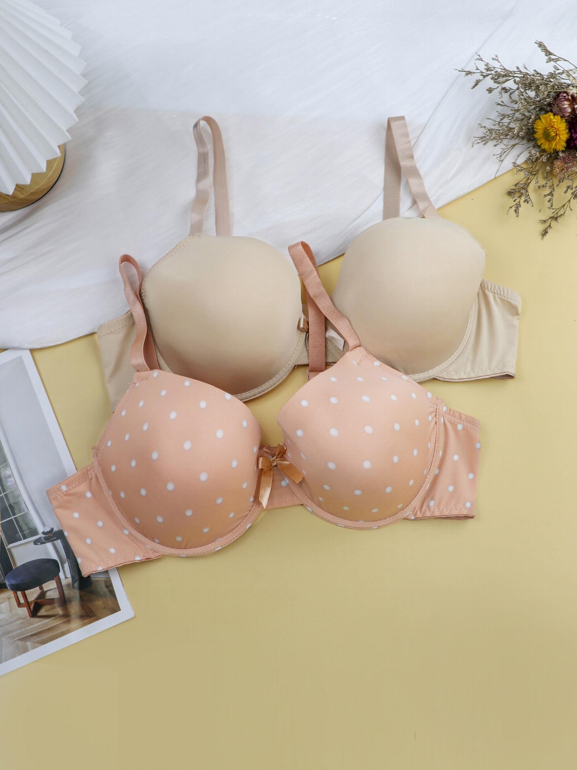 2 Pack Plus Size Polka Dot Bra Set with Bow Front