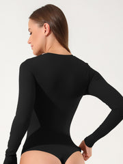 Long Sleeve Round Neck Yoga Bodysuit Solid Sports Jumpsuit