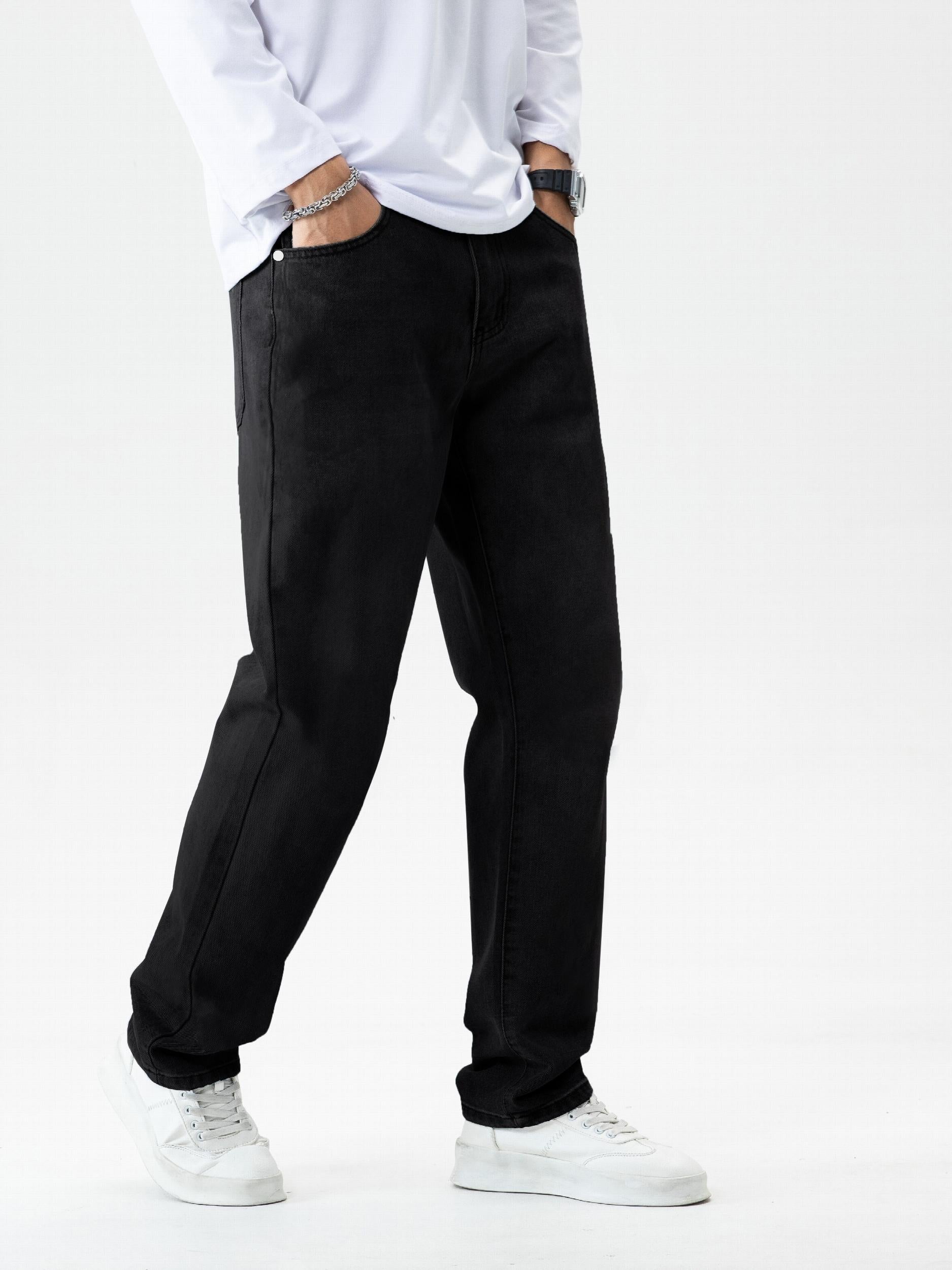 Men's Solid Denim Pants for Spring Summer