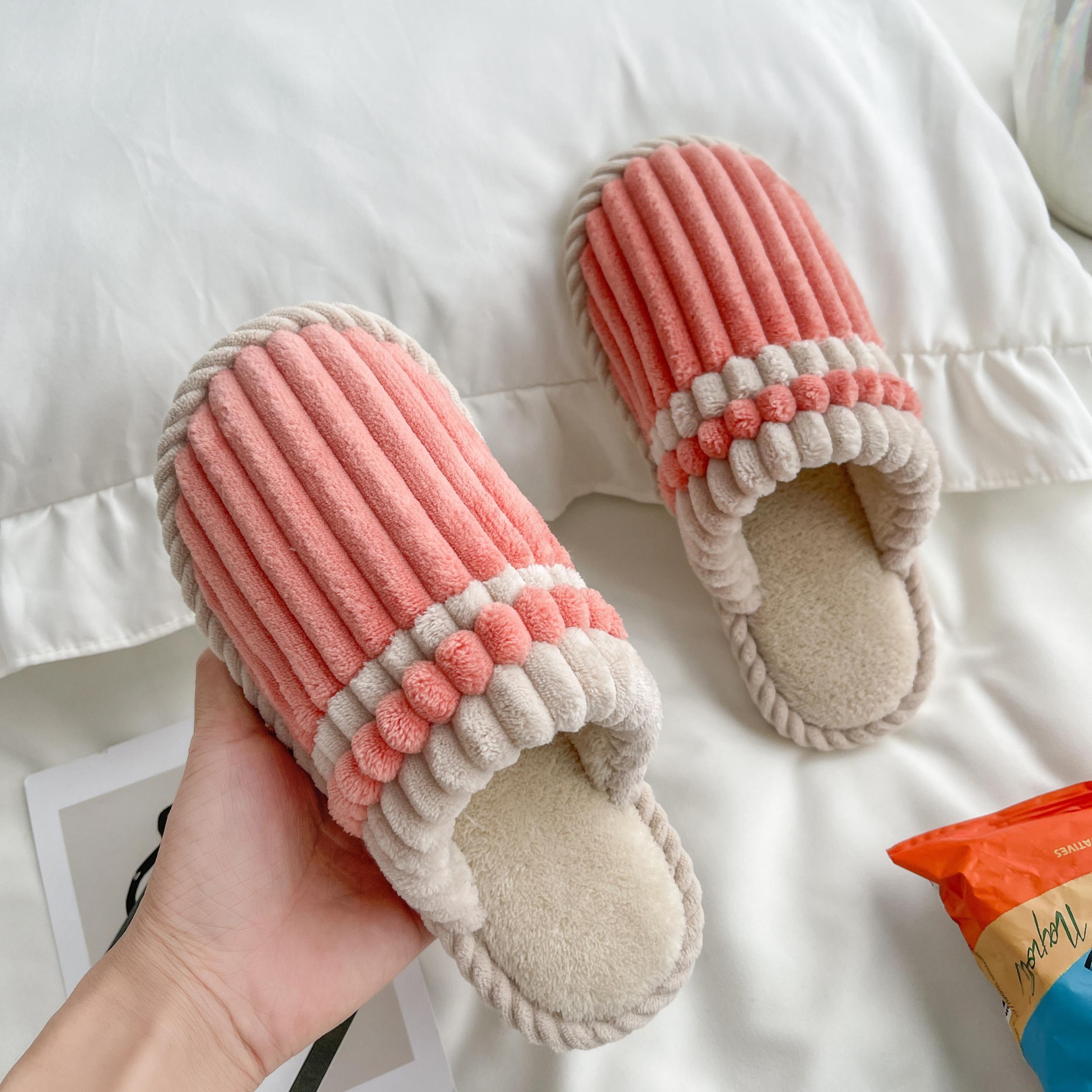 Men's Striped Fleece Cozy Non slip Slippers Winter