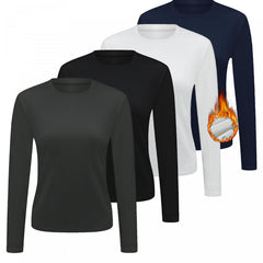 4pcs Solid Warm Round Neck T shirt Long Sleeve Thermal Running Top