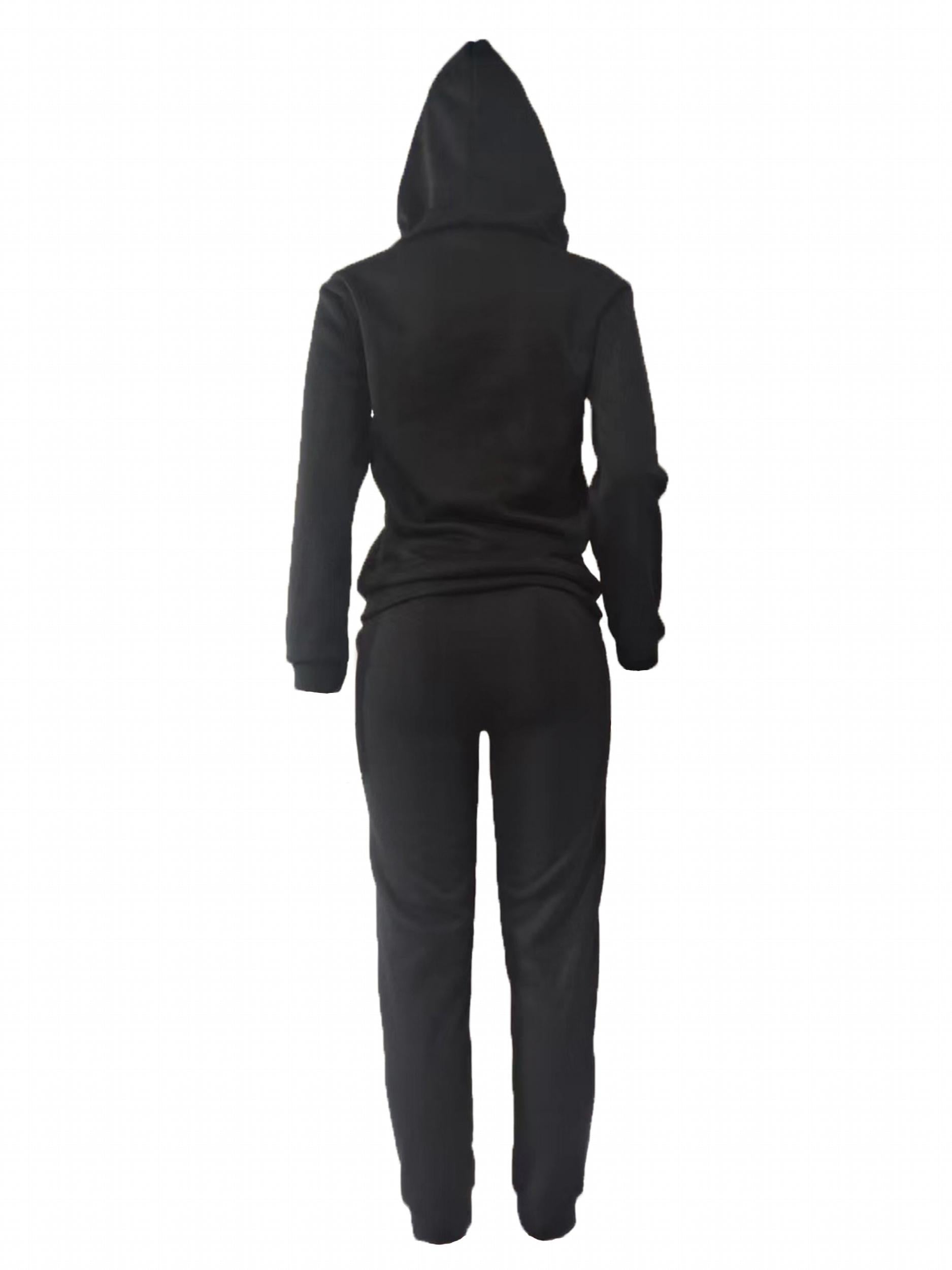 Print Drawstring Two-piece Set Hoodie & Pants