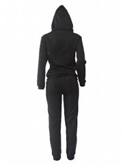 Print Drawstring Two-piece Set Hoodie & Pants