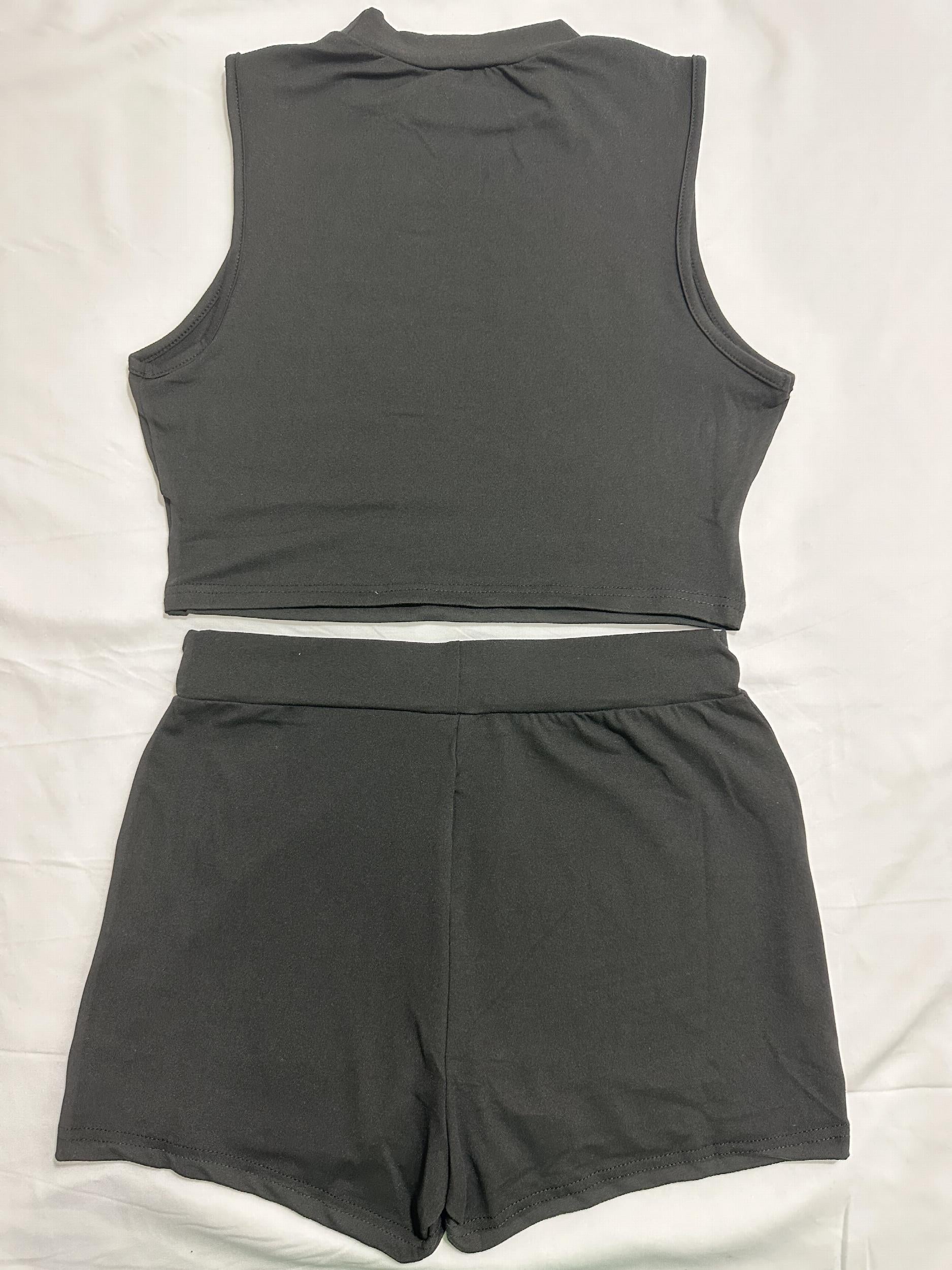 Hand Print Crop Tank Top & Skinny Shorts Set Women's Clothing