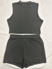 Hand Print Crop Tank Top & Skinny Shorts Set Women's Clothing