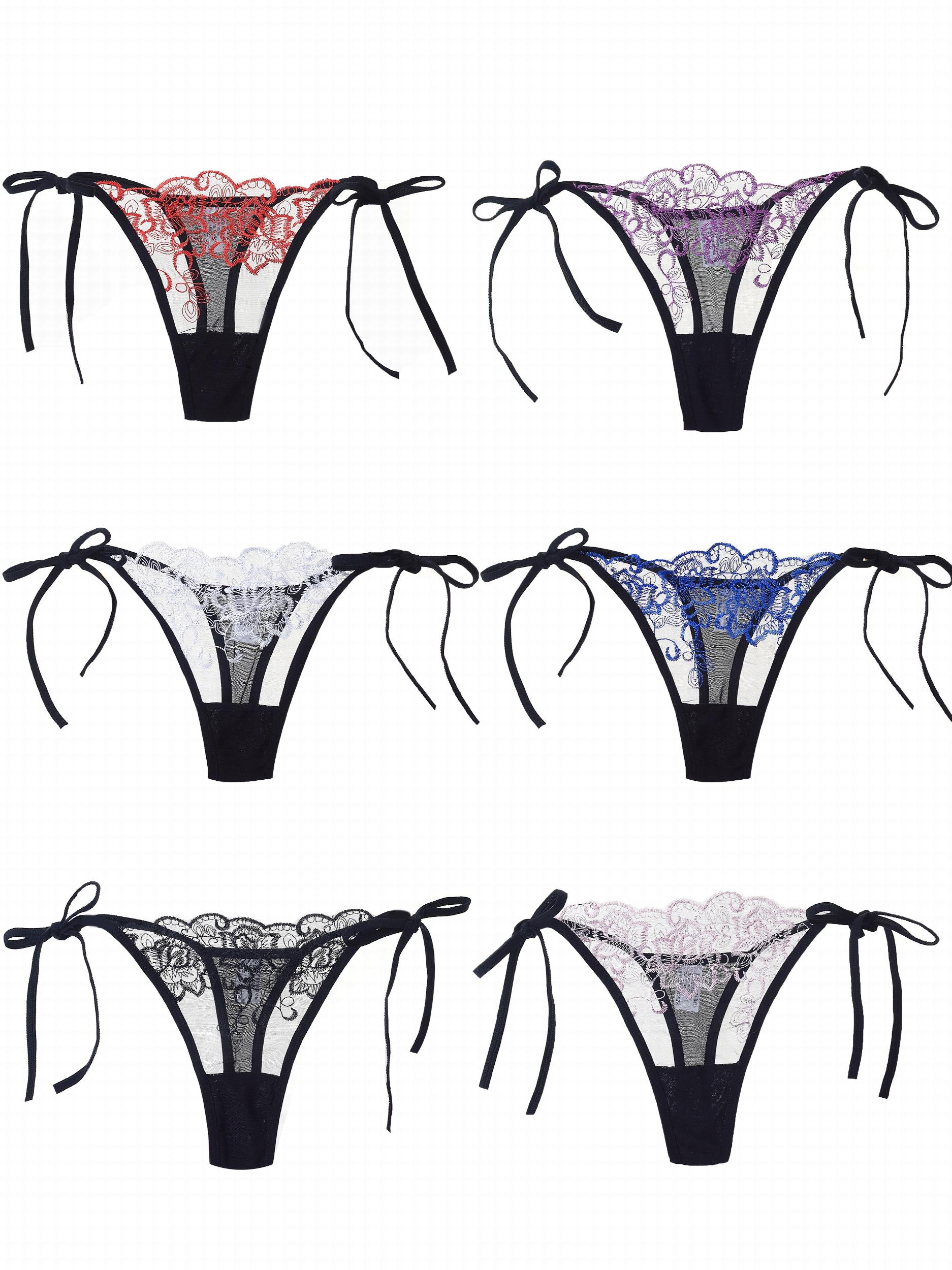 6pcs Lace Mesh Thongs Sheer Lace Up Panties Women's Lingerie