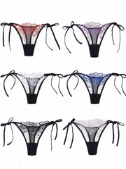 6pcs Lace Mesh Thongs Sheer Lace Up Panties Women's Lingerie