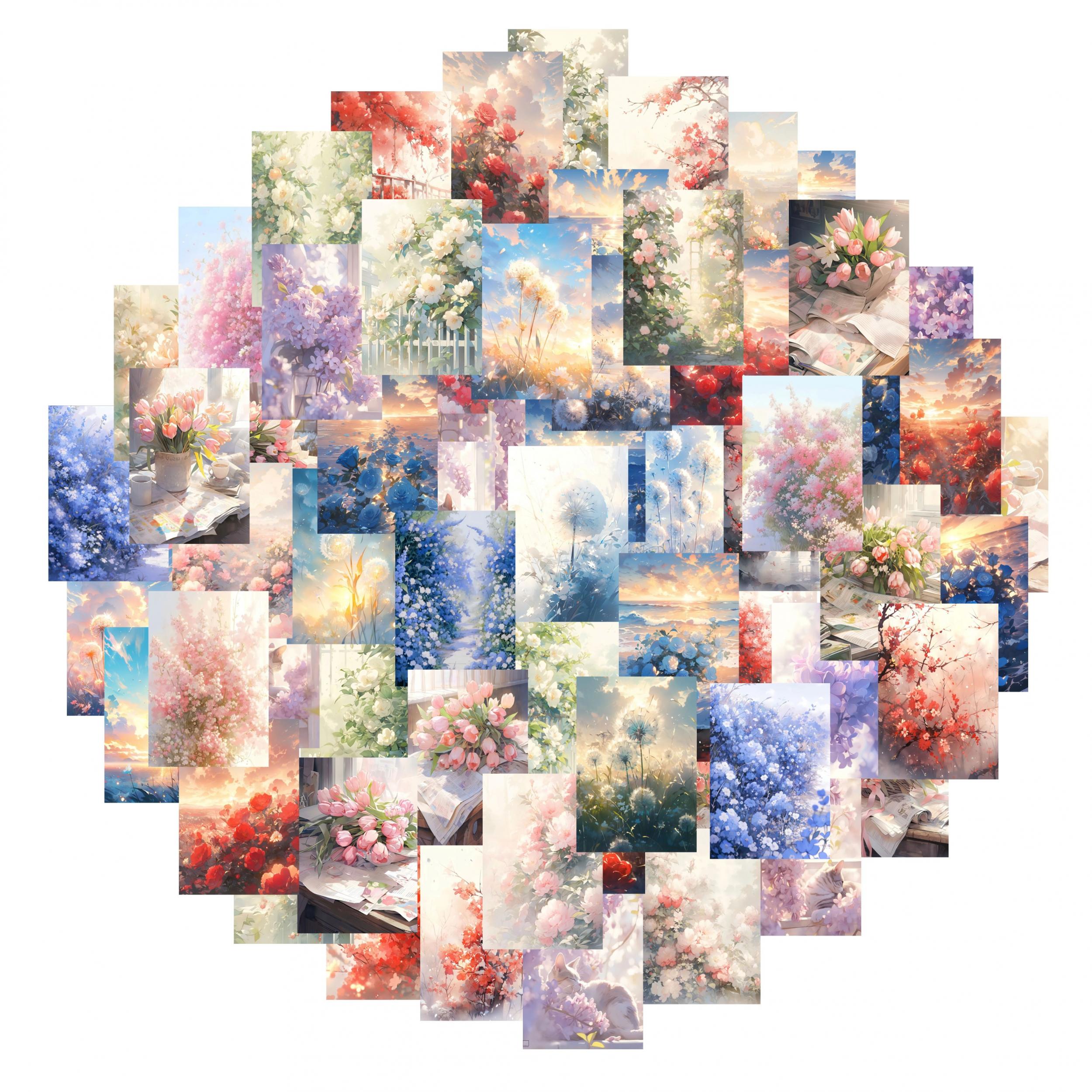 63pcs Watercolor Flower Sea Stickers for Mobile Phone Luggage Notebook