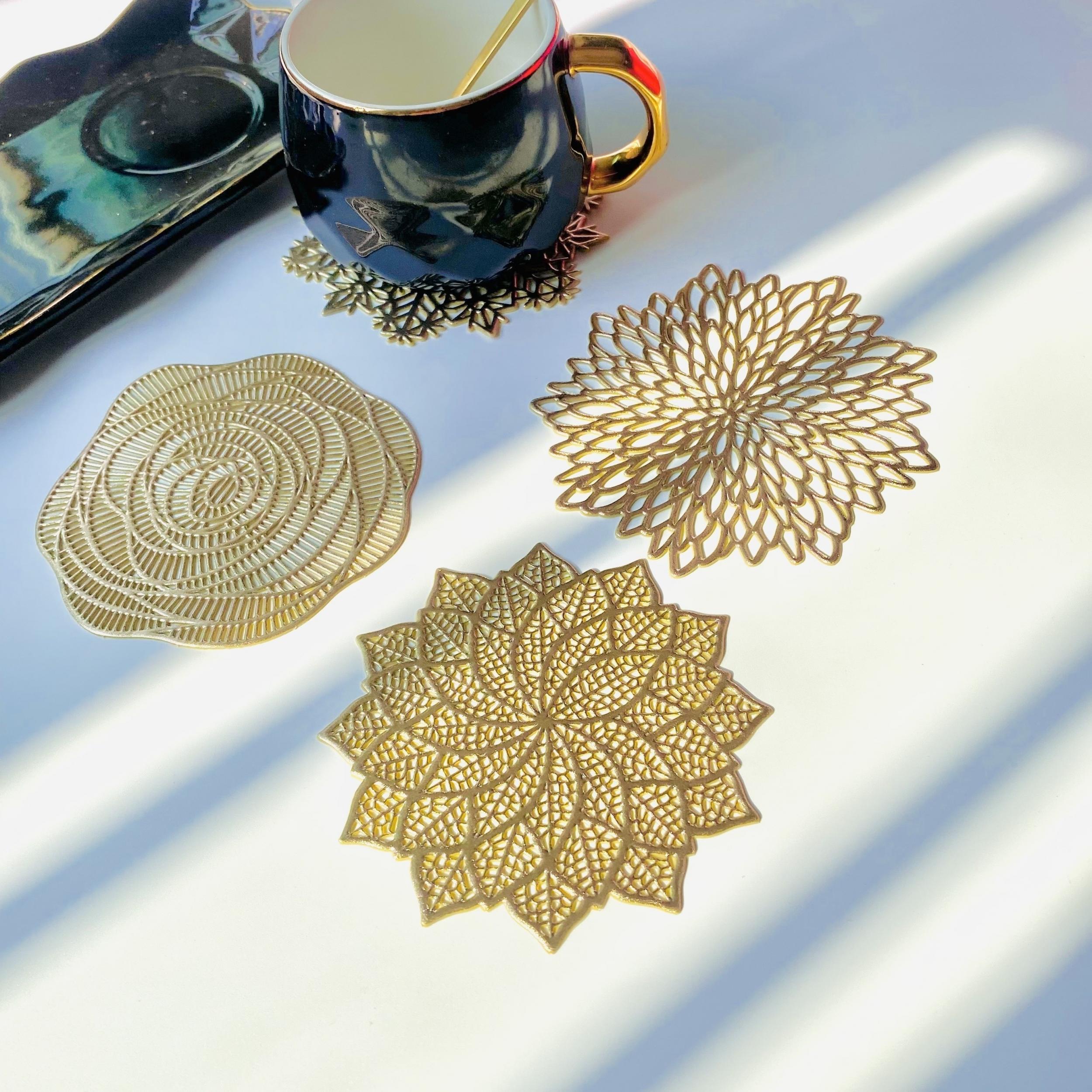 10pcs Flower Coasters Plastic Hollow Out Cup Coasters PVC Drink Coasters