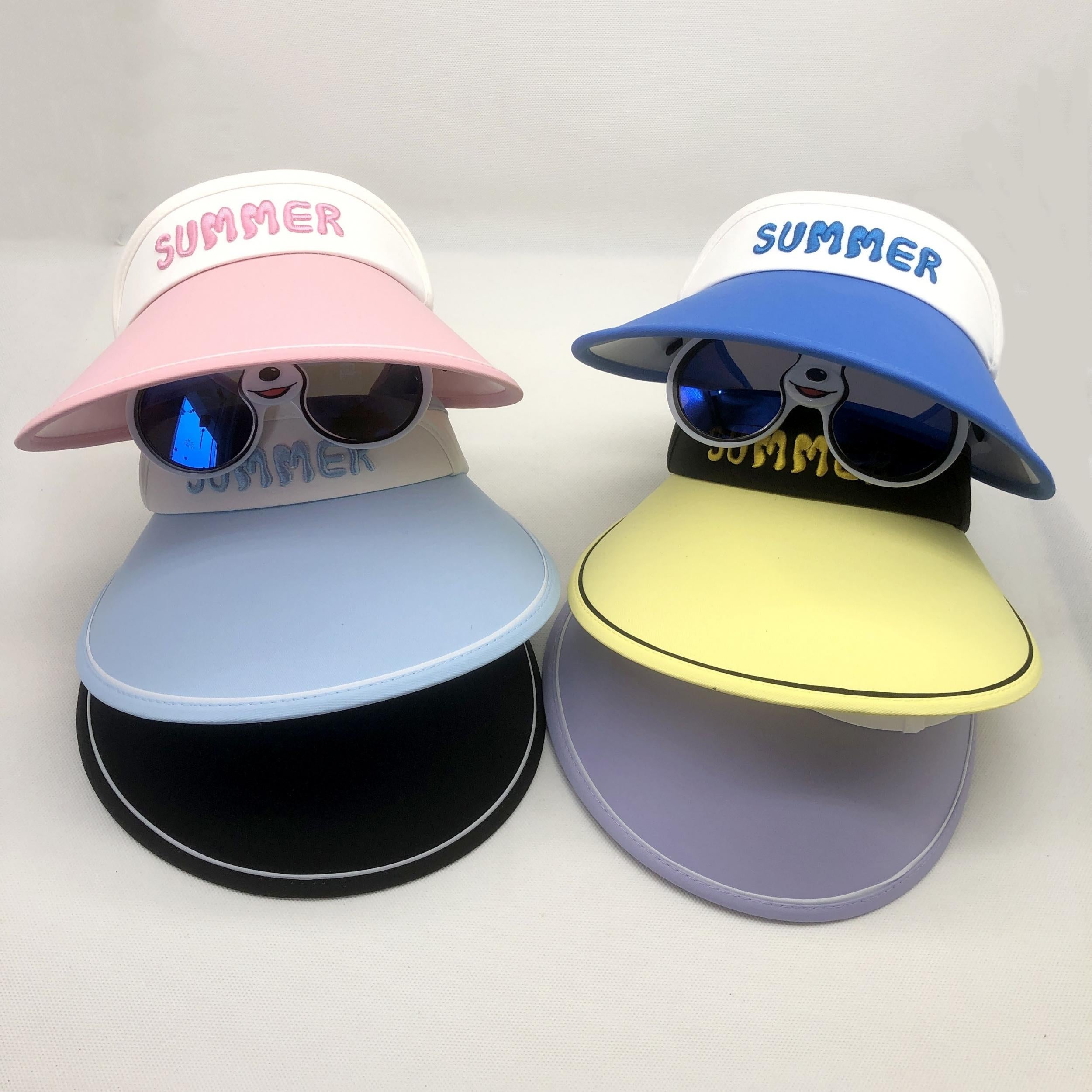 Kids Wide Brim Embroidered Sun Hat w/ Sunglasses for Summer