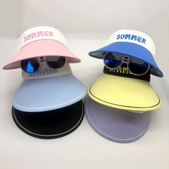 Kids Wide Brim Embroidered Sun Hat w/ Sunglasses for Summer