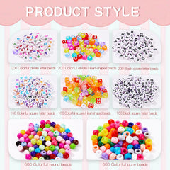 48 Colors Beaded Craft Kit with Rainbow Acrylic Round Beads, Letter Beads
