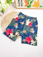 Boys Tropical Flowers Elastic Waist Sports Track Shorts