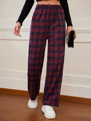 Plaid Elastic Waist Straight Leg Pants for Women