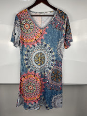 Women's Plus Tile Print V Neck Stretch Dress