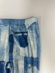 Denim Print One Shoulder Top & Leggings Outfit Set