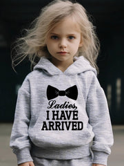 Girls 2pcs Cartoon Bow Tie Pattern Hooded Sweatshirt & Sweatpants Set