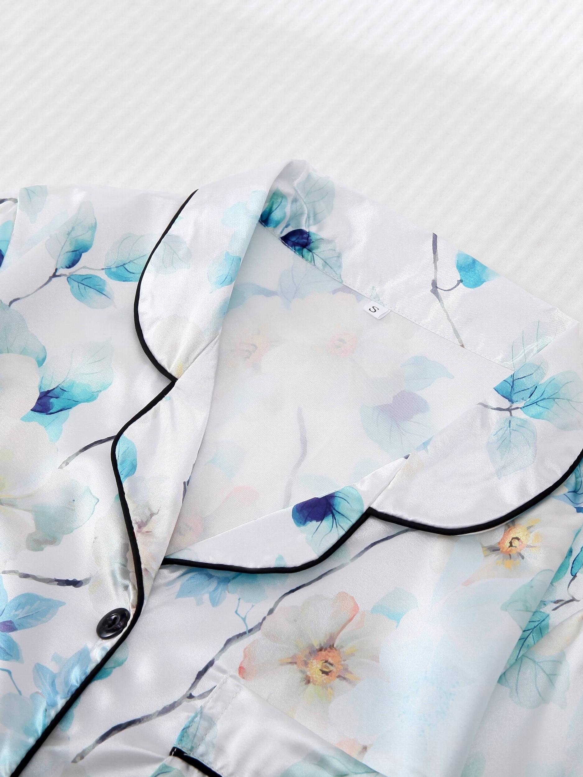 Flower Print Pajamas Set Short Sleeve Buttons Top And Shorts Pj Set