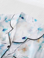 Flower Print Pajamas Set Short Sleeve Buttons Top And Shorts Pj Set
