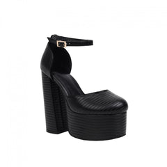 Women's Block Heel Platform Pumps with Buckle Strap