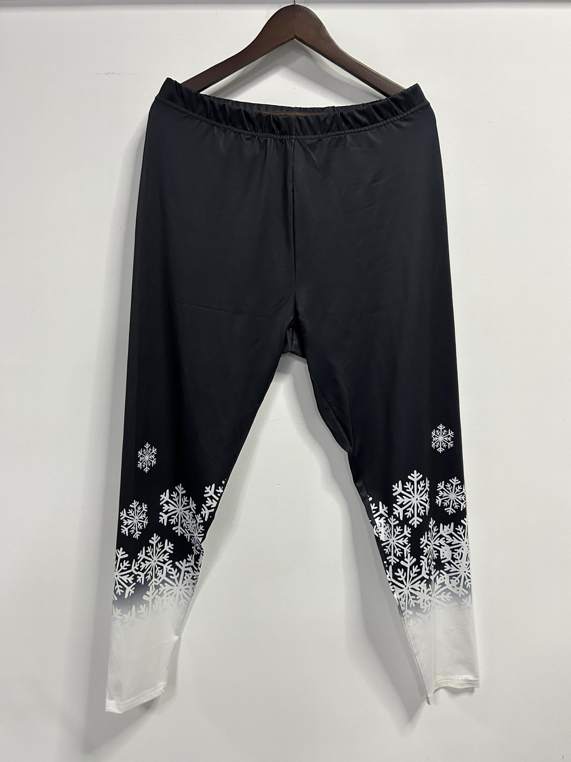Colorblock Snowflake Print Stretch Leggings