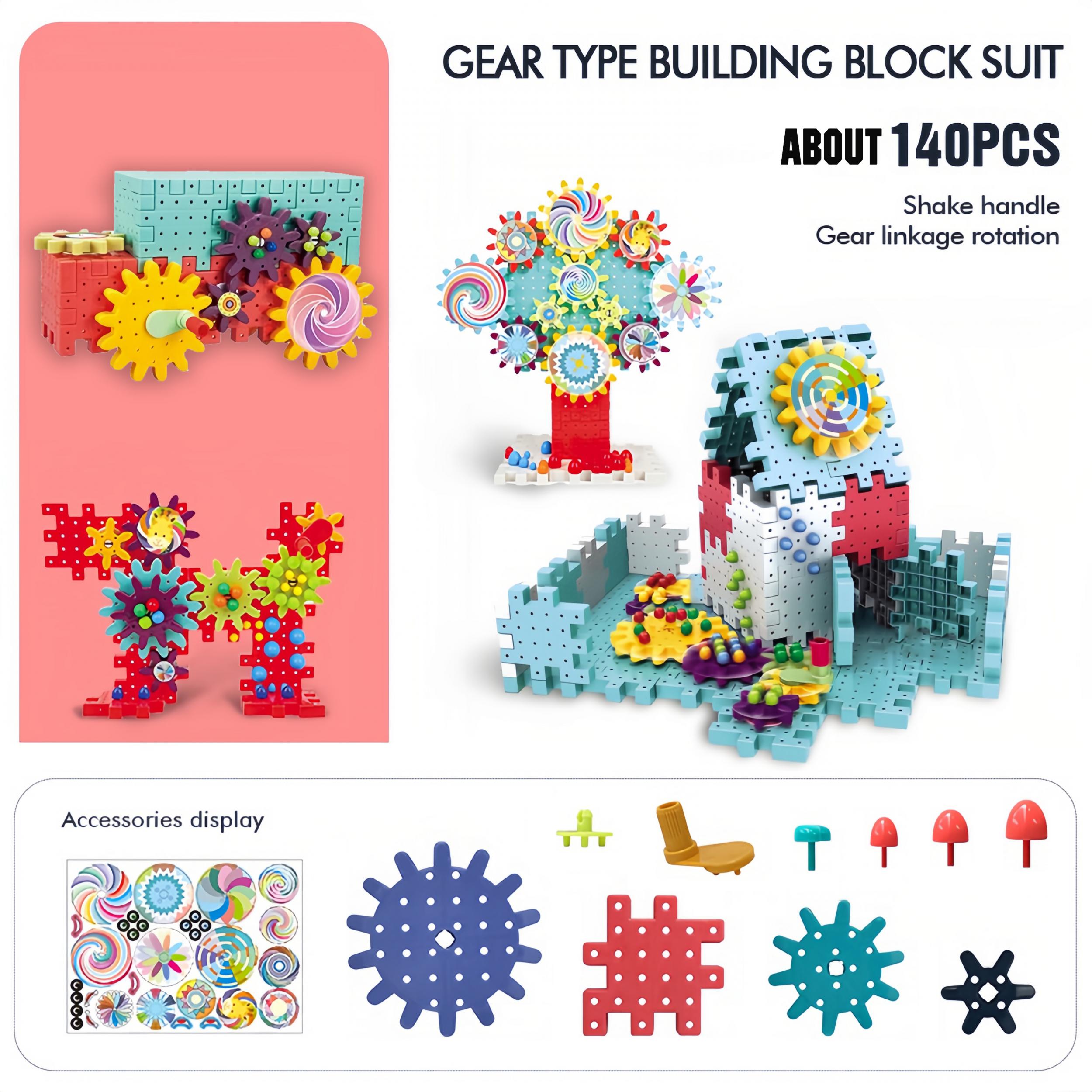 140pc Building Blocks For Kids Gear Type Assembly Toys Birthday Boys/Girls