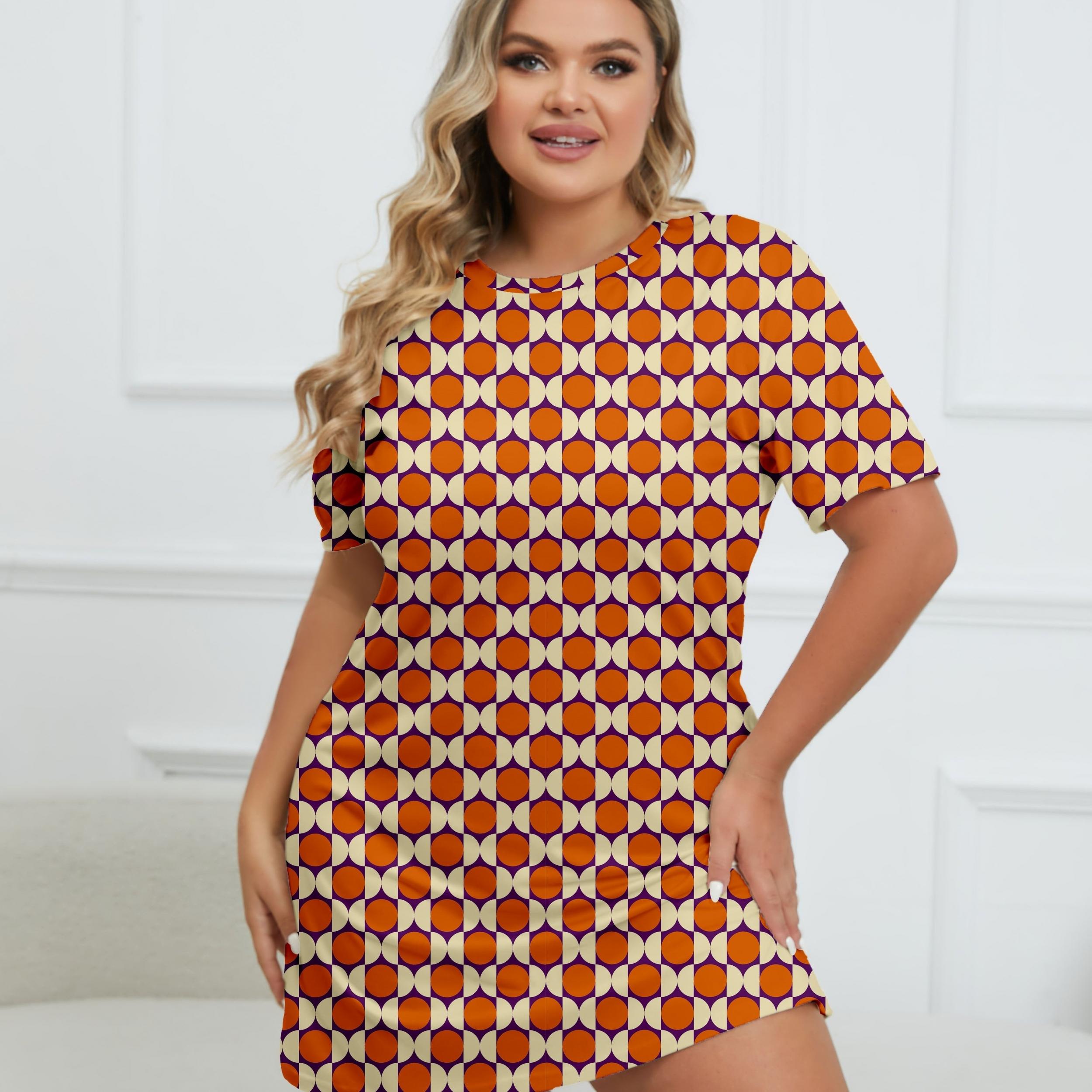 Print Round Neck Short Sleeve Dress Plus Size