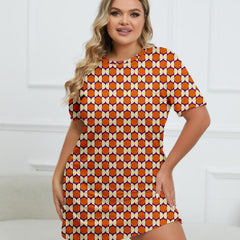 Print Round Neck Short Sleeve Dress Plus Size