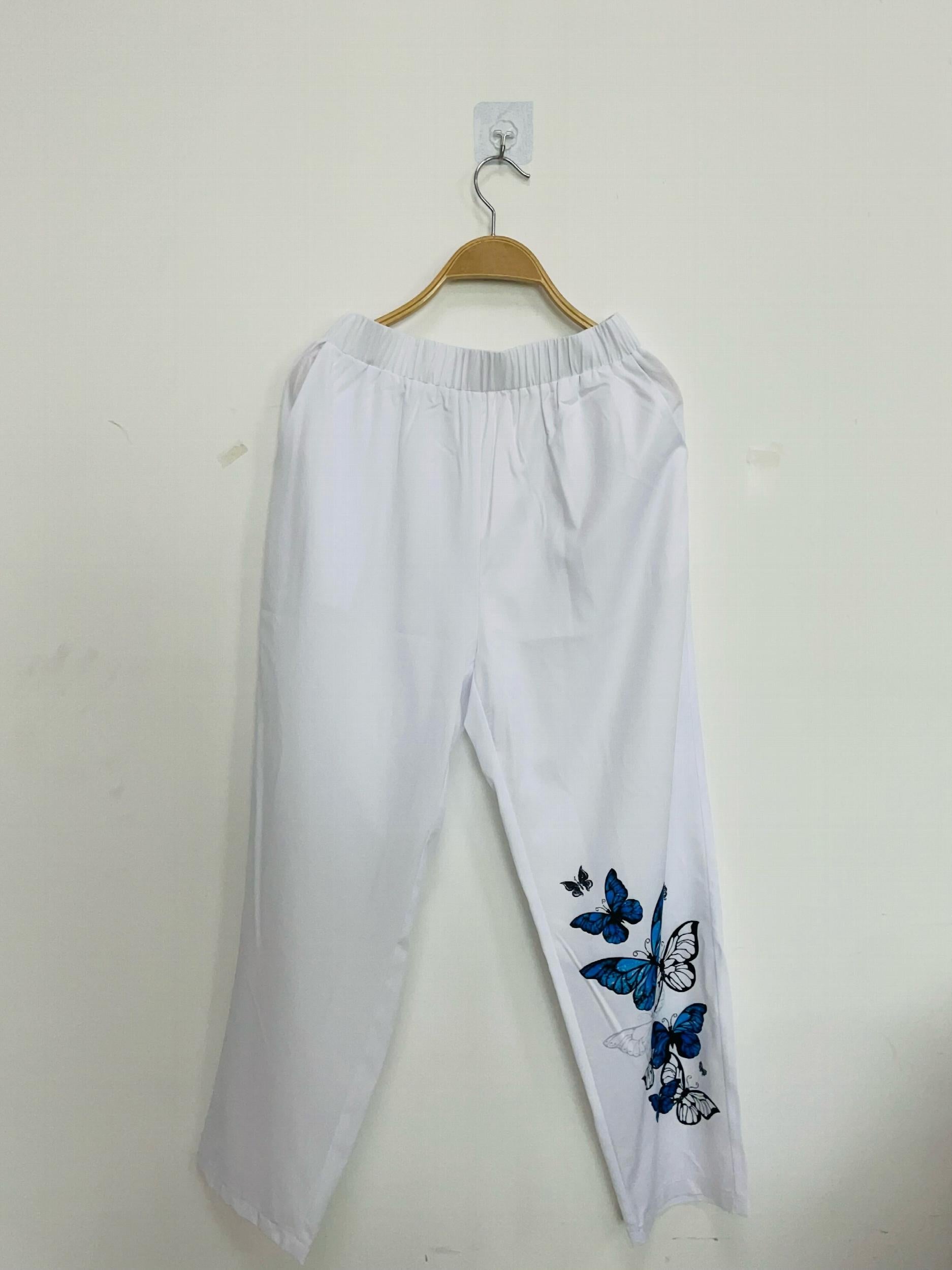 Butterfly Print Elastic Waist Pants Casual Loose Pants
