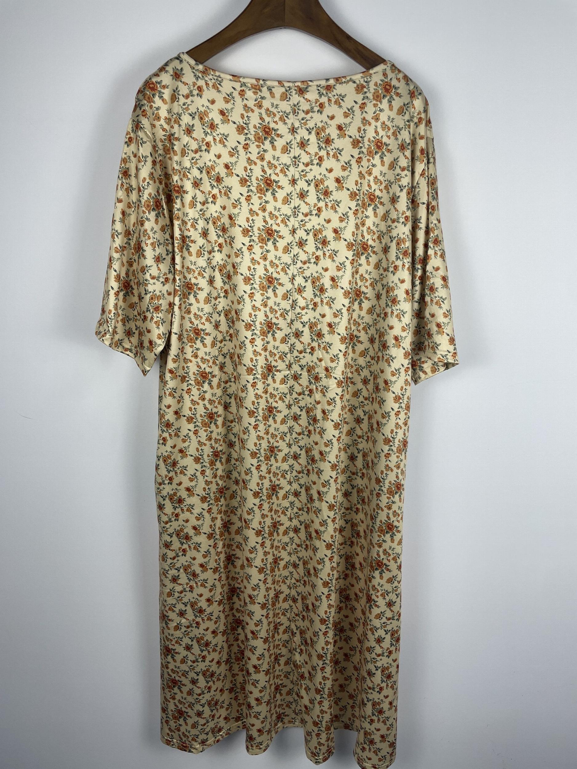 Colorblock Floral Print Round Neck Dress With Pockets