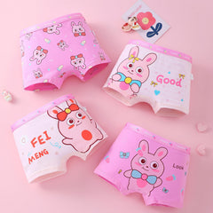 4pcs Girl's Boxer Briefs Rabbit Print Elastic Waist Shorts Cotton Soft Underwear
