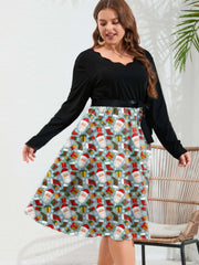 Christmas Dress Women's Plus Santa Claus Long Sleeve A line Midi Dress