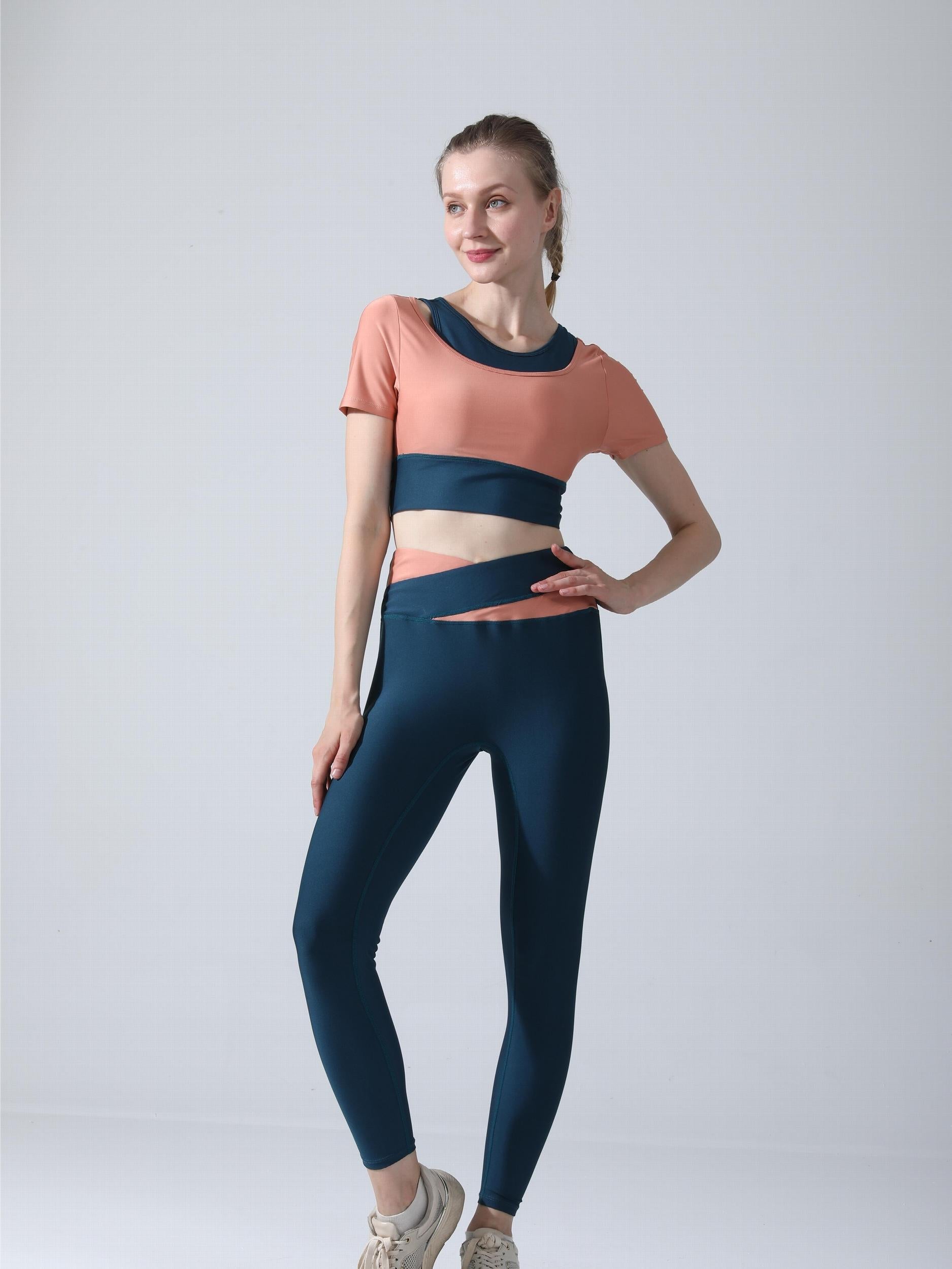 High Waist Women's Short Sleeved Sports Suit