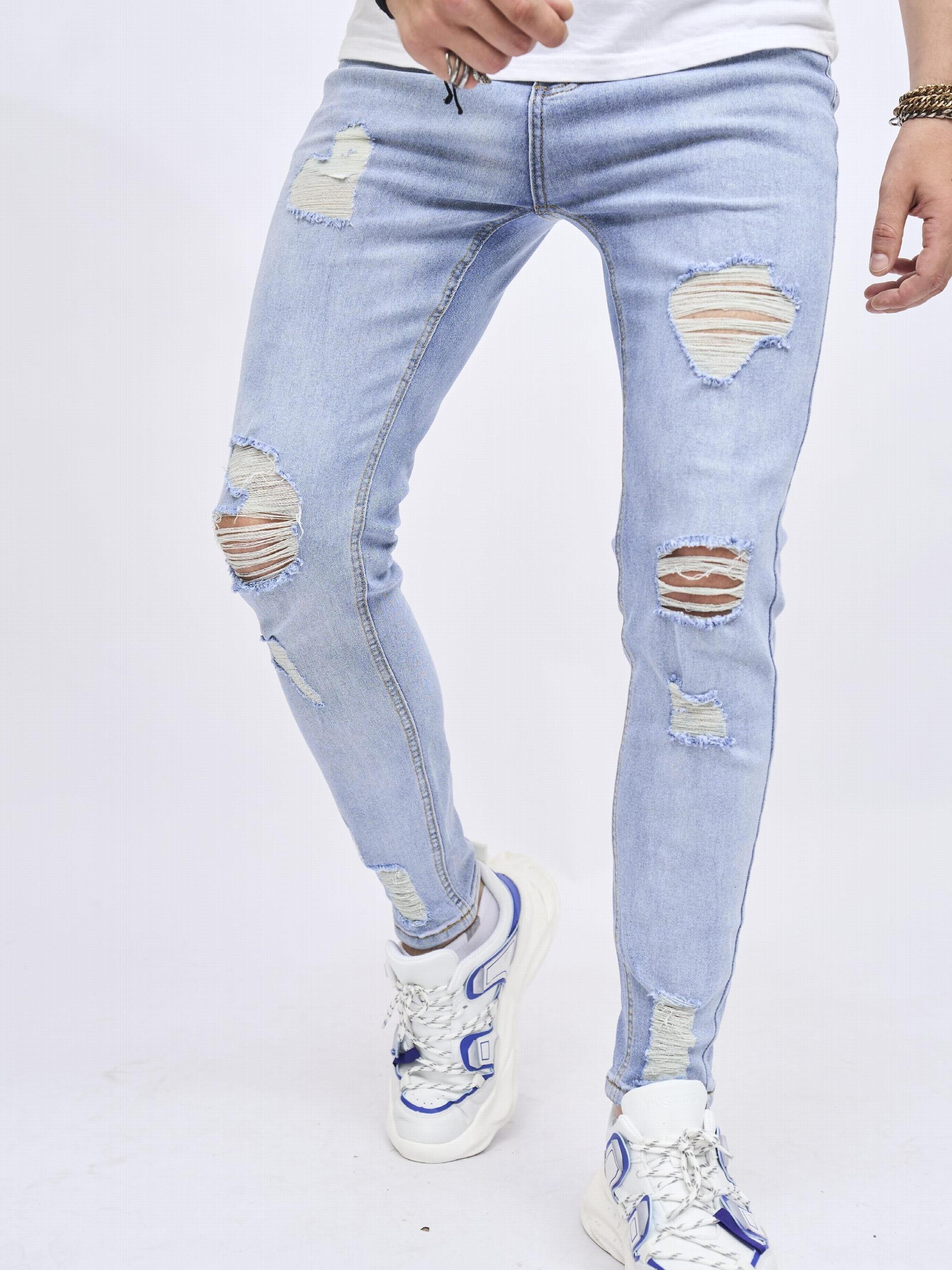Men's Ripped Cotton Jeans, Street Style Denim Pants