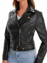 Faux Leather Moto Jacket Solid Outerwear Women's Clothing