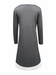 Block Button Front Dress Casual Long Sleeve Dress Women's Clothing
