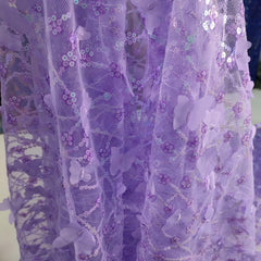 Embroidered Sequined Butterfly Mesh Tulle Fabric for Wedding Dress Gowns