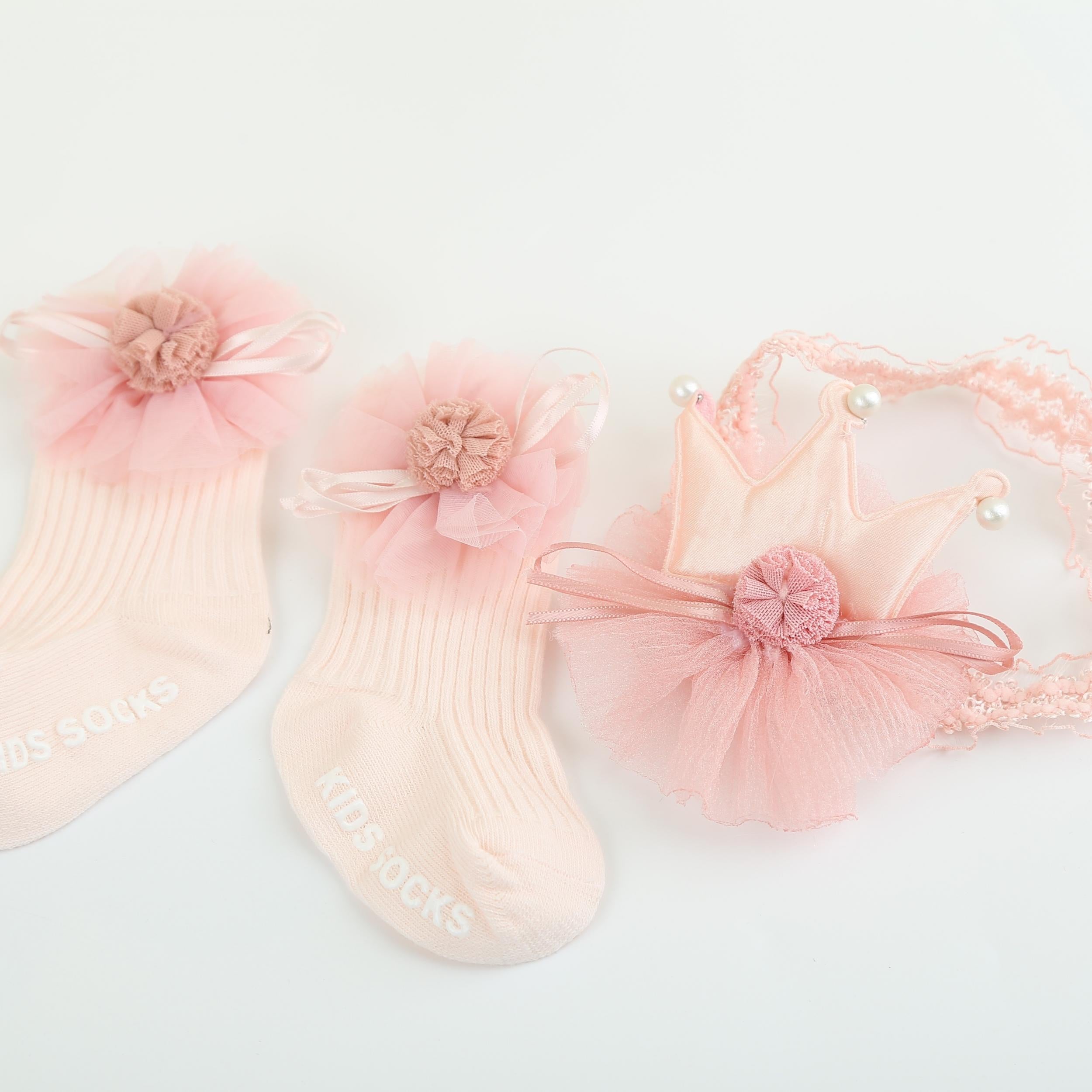 Girls Flower Knit Socks & Crown Headband Set - Holiday Gift